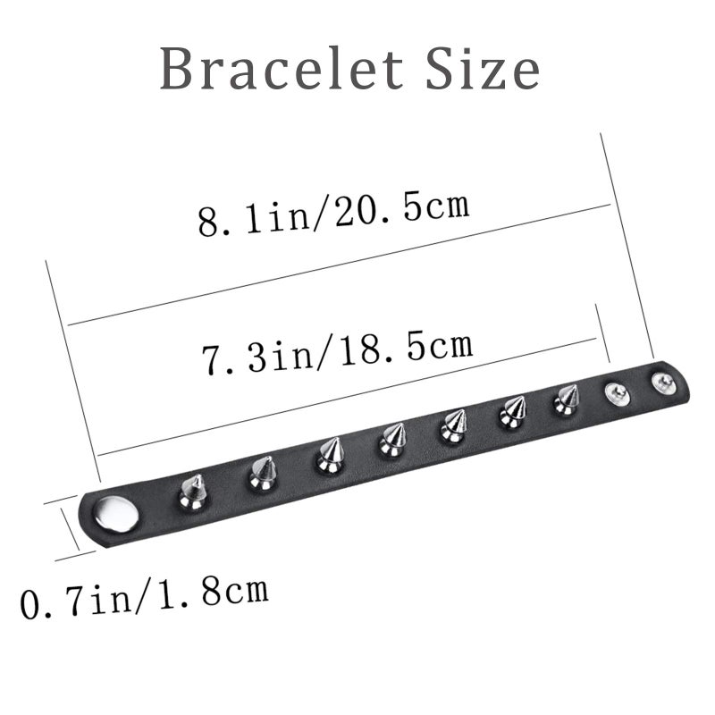 Macoking Leather Studded Bracelet Choker Punk Spike Rivet Cuff Metal Black Wristband - Image 5